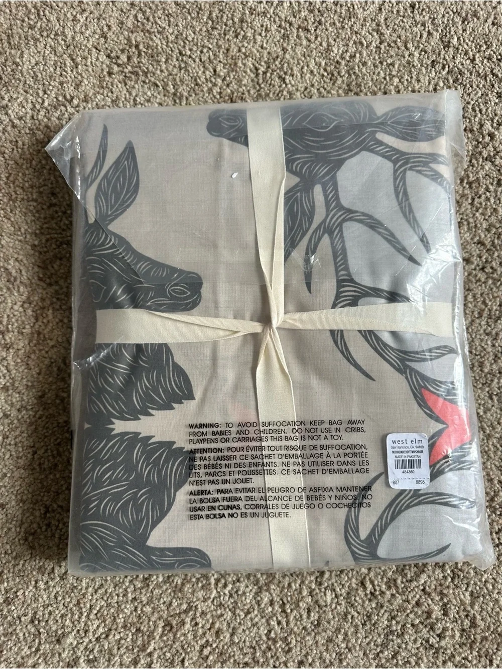 West Elm Reindeer Print Duvet Cover Full/Queen in Beige/light tan